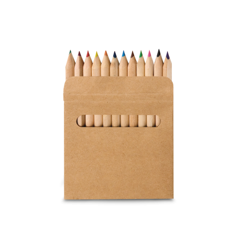 COLOURED. Caixa de cartão com 12 mini lápis de cor
