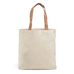 FERIA. Sacola 100% algodão (180 g/m²) com alças em cortiça e bolso interior