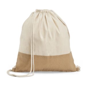 SABLON. Sacola tipo mochila 100% algodão (160 g/m²) com detalhe em imitação de juta