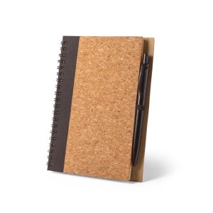 VICENTE. Caderno B6 de capa dura em cortiça e PET 100% reciclado, com páginas lisas recicladas