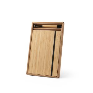 GAIMAN. Conjunto de caderno A5 em bambu com páginas pautadas e caneta esferográfica em bambu