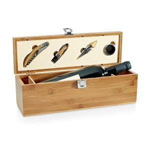 SYRAH. Conjunto para vinho em bambu, inox e ABS