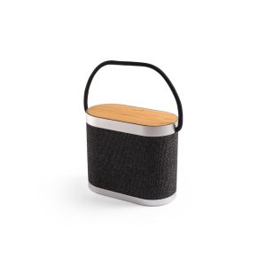 GUETTA. Caixa de som de 5W com carregador por indução super-rápido e autonomia de 2h (1'200 mAh), em bambu e PET 100% reciclado