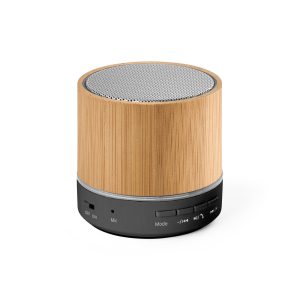 RE-GLASHOW. Caixa de som portátil com microfone e autonomia de 4h30 (400 mAH), em bambu e ABS 100% reciclado